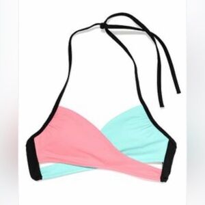 Victoria’s Secret PINK Color Block Faux Wrap Style Halter Bikini Top Cross Front